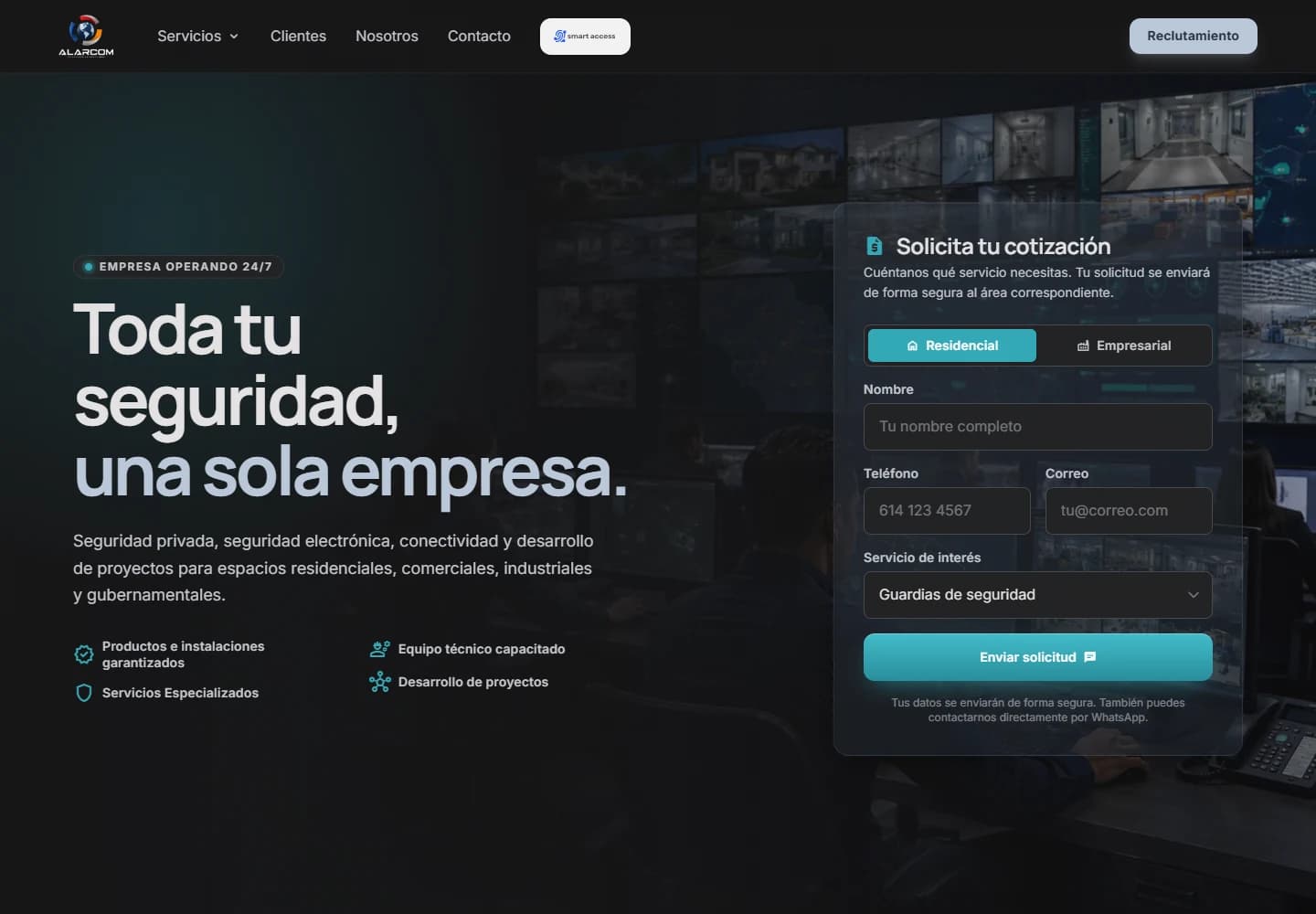 Captura real de la página principal de ALARCOM